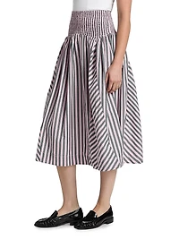 Layla Striped Cotton A-Line Midi-Skirt