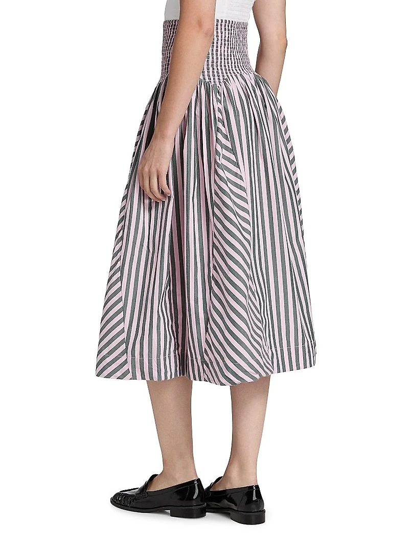 Layla Striped Cotton A-Line Midi-Skirt
