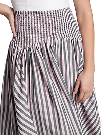 Layla Striped Cotton A-Line Midi-Skirt