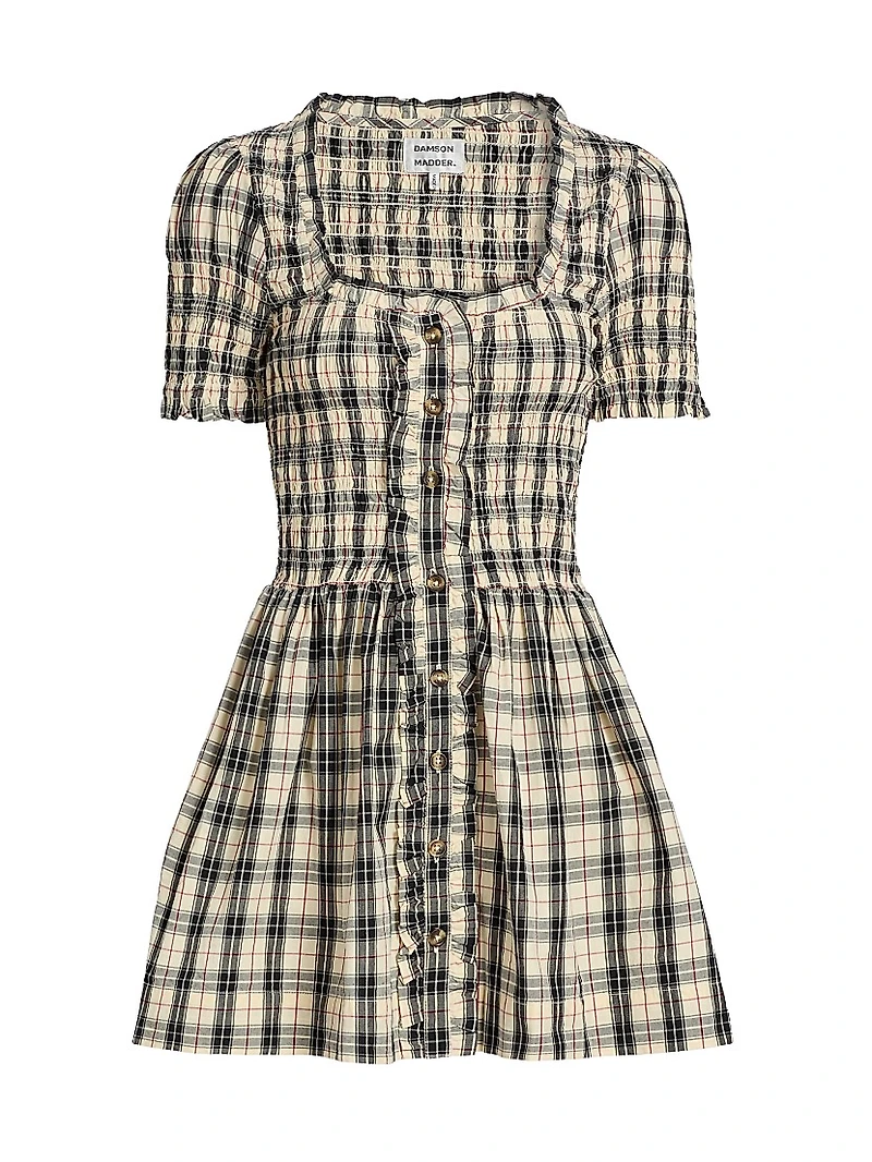 Mansi Smocked Plaid Cotton Minidress