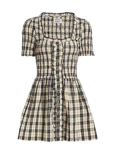 Mansi Smocked Plaid Cotton Minidress