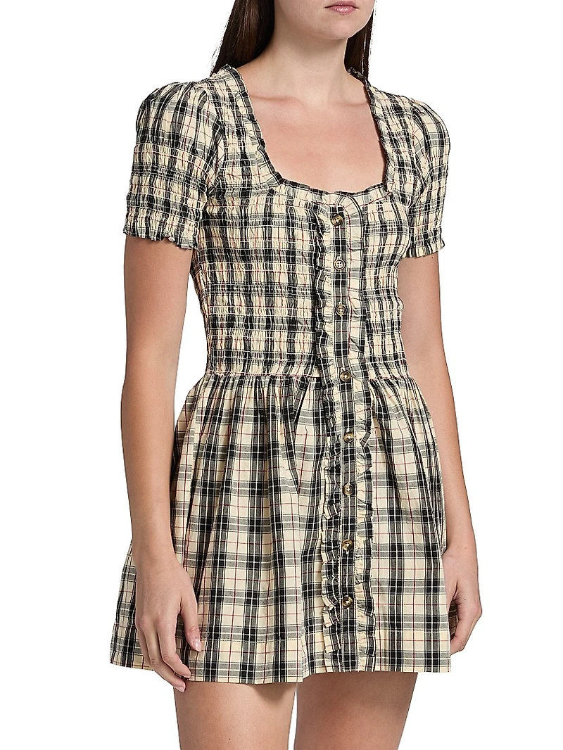 Mansi Smocked Plaid Cotton Minidress