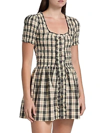 Mansi Smocked Plaid Cotton Minidress