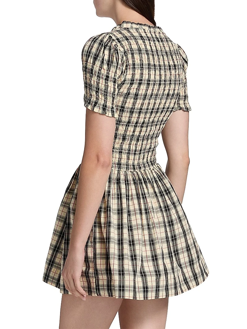 Mansi Smocked Plaid Cotton Minidress