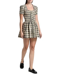 Mansi Smocked Plaid Cotton Minidress