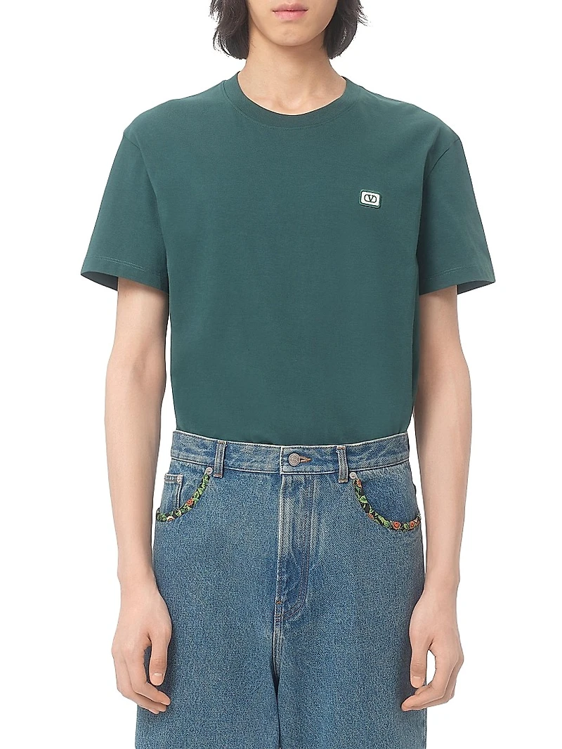 Cotton T-Shirt with VLogo Patch