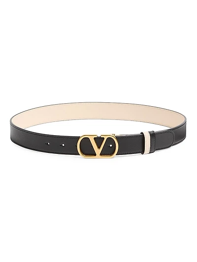 Vlogo Signature Reversible Shiny Calfskin Belt 30MM