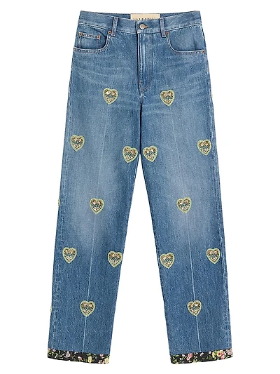 Embroidered Denim Pants