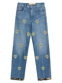 Embroidered Denim Pants