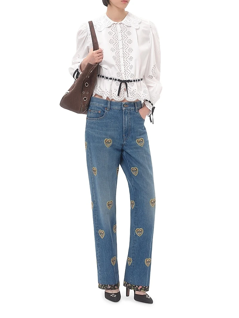 Embroidered Denim Pants