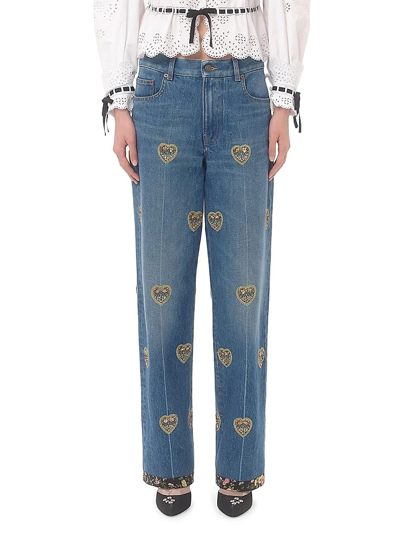 Embroidered Denim Pants