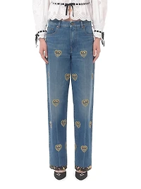 Embroidered Denim Pants