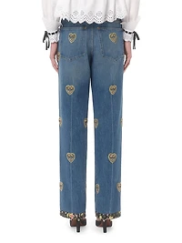 Embroidered Denim Pants