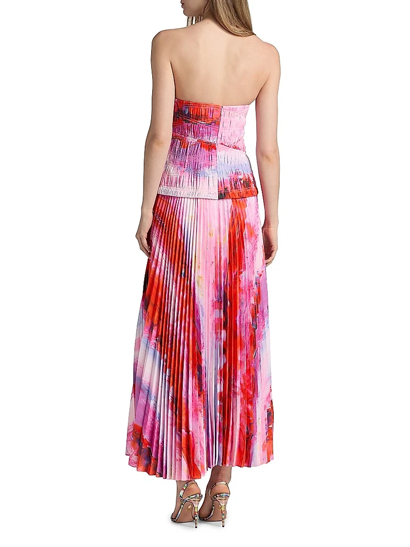 Rockland Floral Pleated Strapless Midi-Dress
