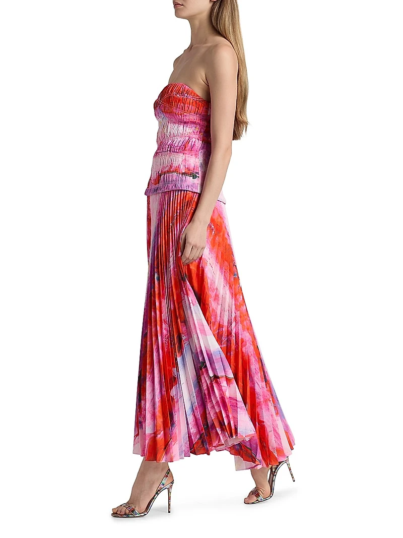 Rockland Floral Pleated Strapless Midi-Dress