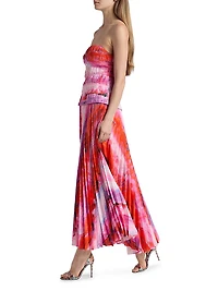 Rockland Floral Pleated Strapless Midi-Dress