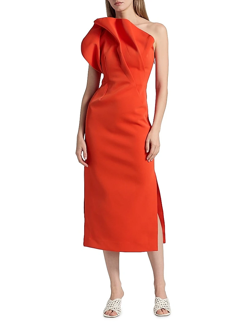 Hawkley Pleated One-Shoulder Midi-Dress