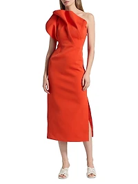 Hawkley Pleated One-Shoulder Midi-Dress