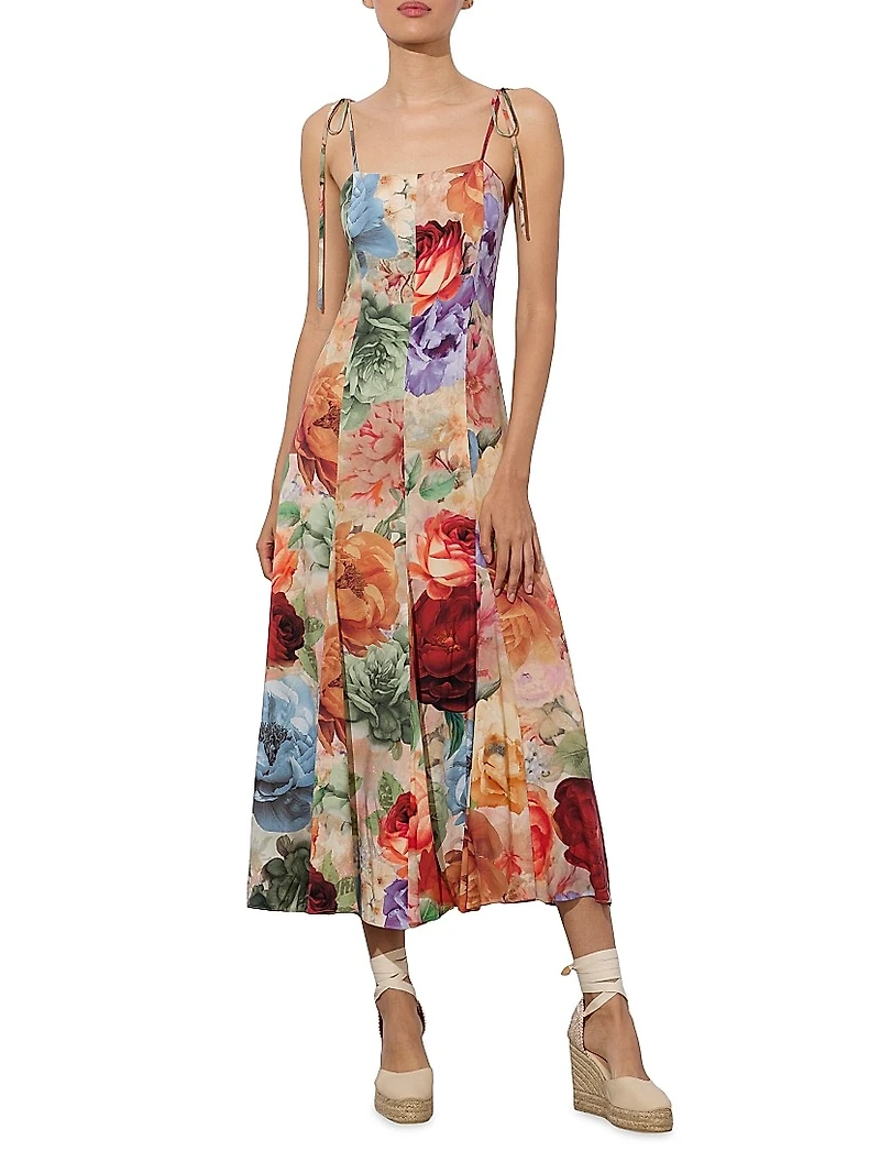 Jeanette Floral Tie-Shoulder Midi-Dress