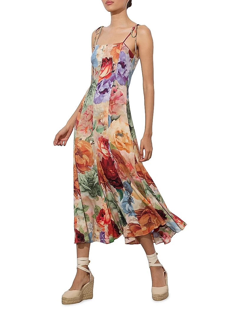 Jeanette Floral Tie-Shoulder Midi-Dress
