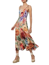 Jeanette Floral Tie-Shoulder Midi-Dress
