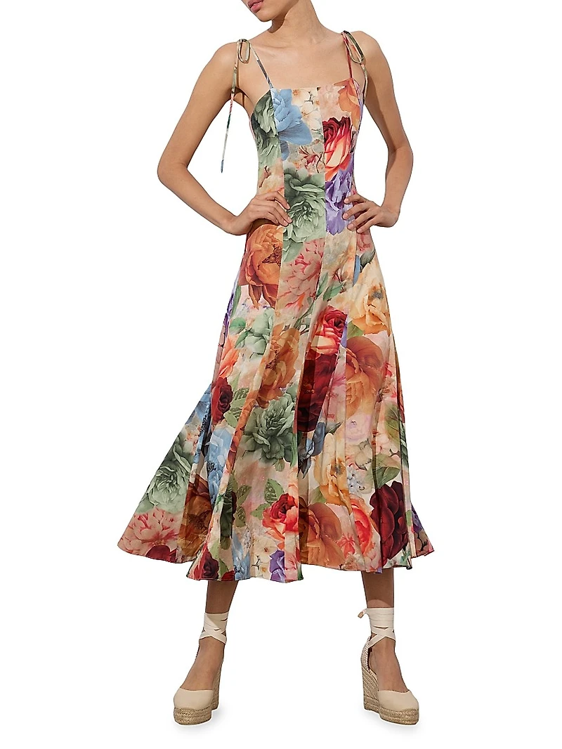 Jeanette Floral Tie-Shoulder Midi-Dress