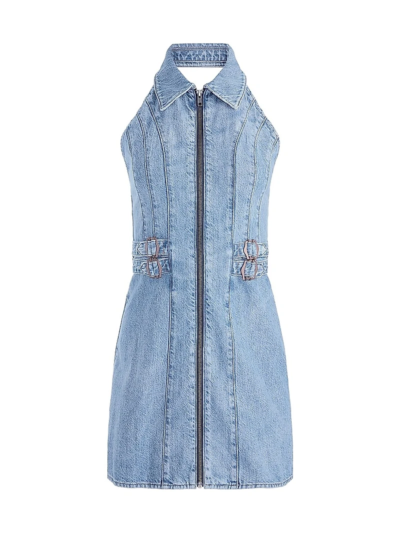Axelle Halterneck Collared Denim Minidress