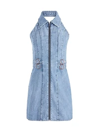 Axelle Halterneck Collared Denim Minidress