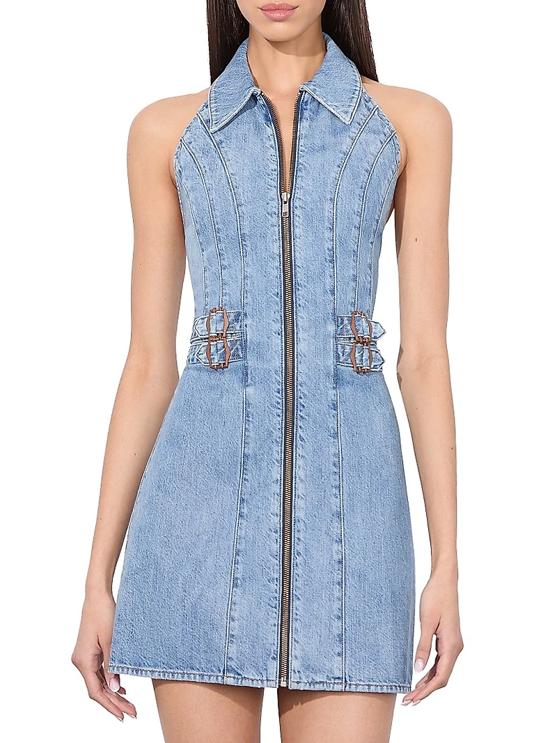Axelle Halterneck Collared Denim Minidress