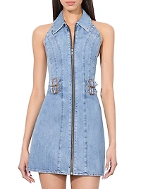 Axelle Halterneck Collared Denim Minidress
