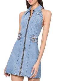 Axelle Halterneck Collared Denim Minidress
