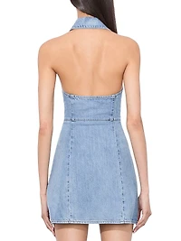 Axelle Halterneck Collared Denim Minidress