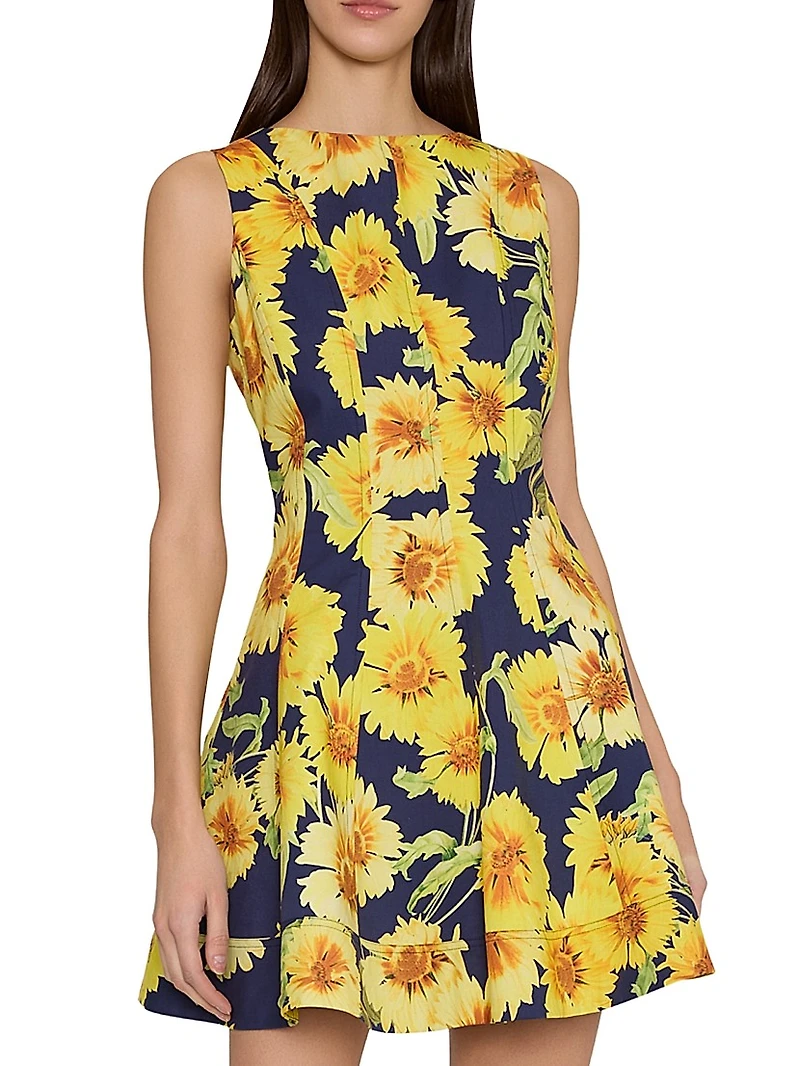 Poppy Sunflower Stretch-Cotton Poplin Minidress