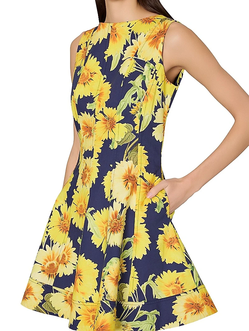 Poppy Sunflower Stretch-Cotton Poplin Minidress