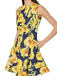 Poppy Sunflower Stretch-Cotton Poplin Minidress