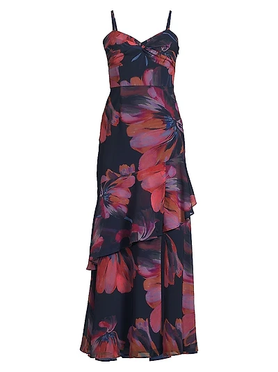 Jamila Floral Chiffon Ruffled Maxi Dress