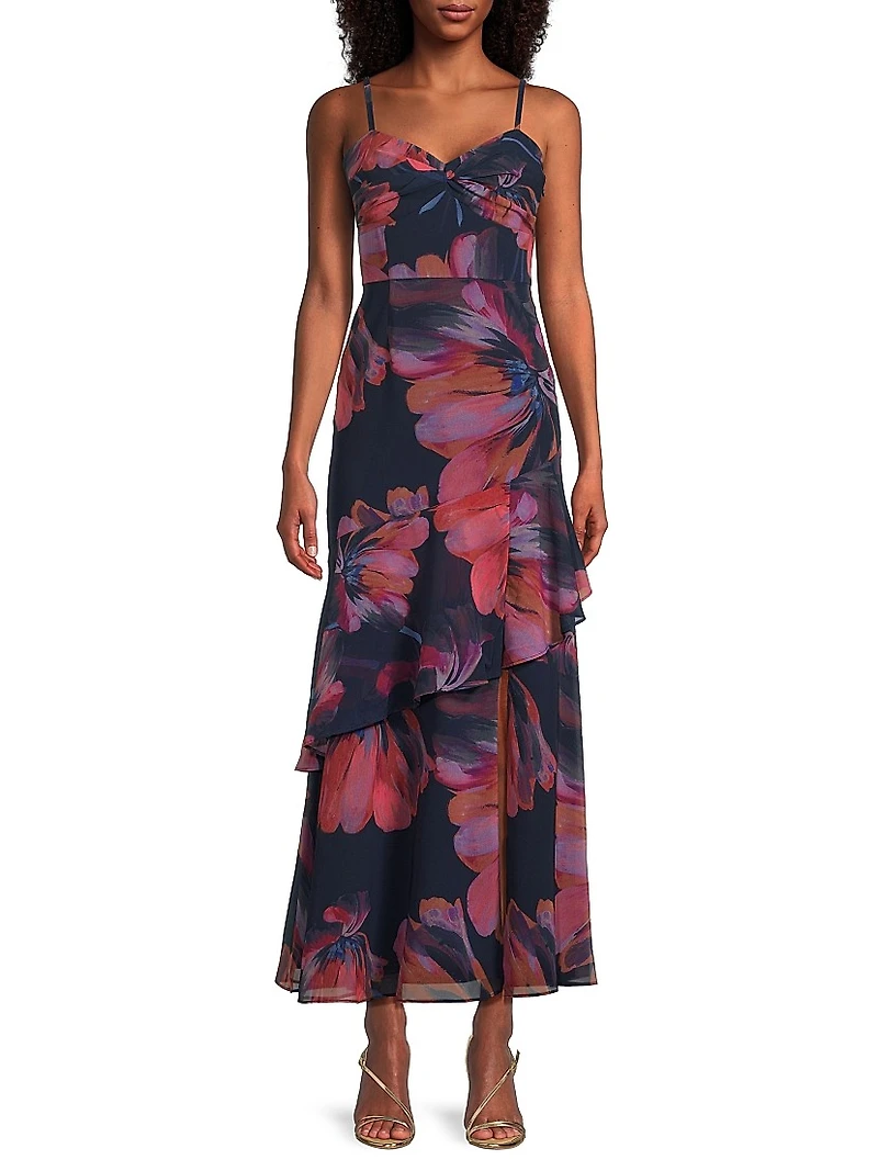 Jamila Floral Chiffon Ruffled Maxi Dress