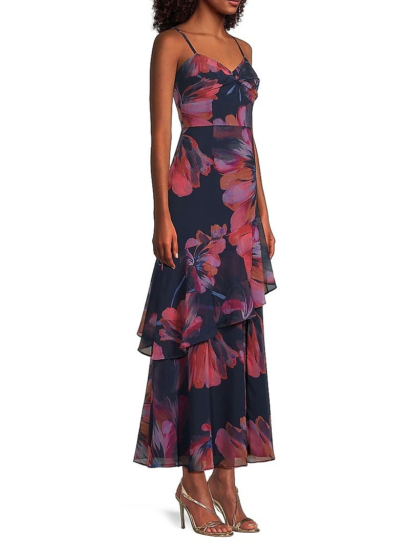 Jamila Floral Chiffon Ruffled Maxi Dress