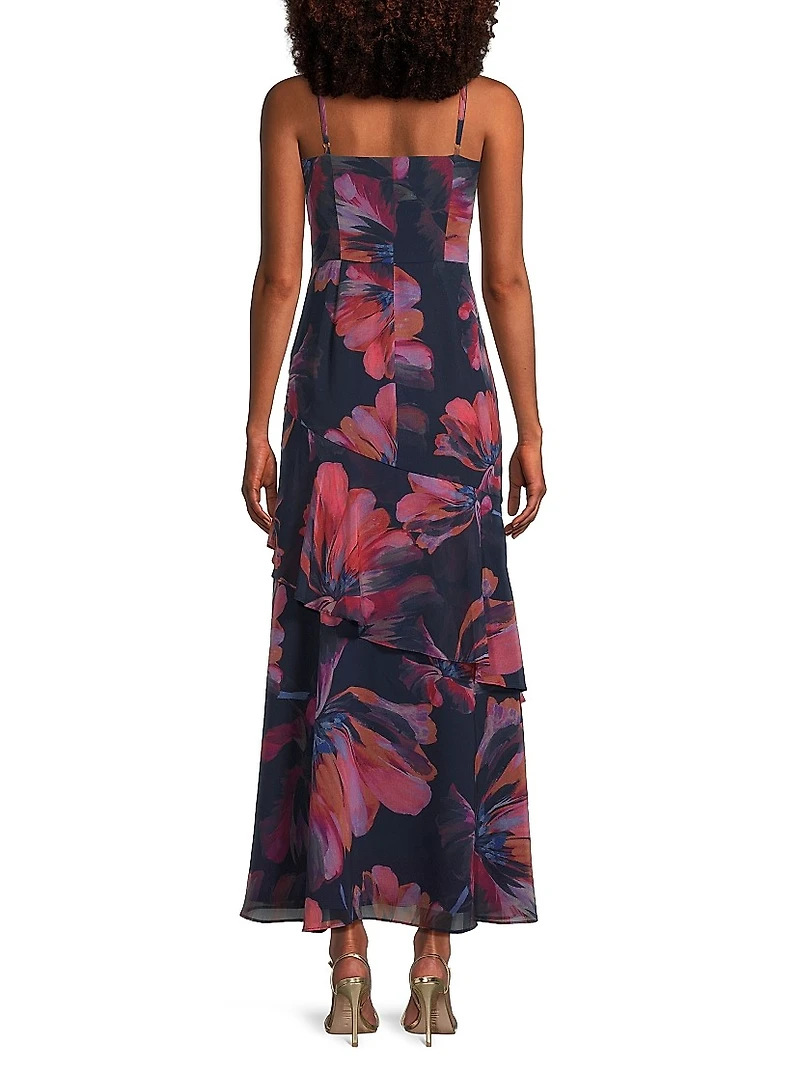 Jamila Floral Chiffon Ruffled Maxi Dress