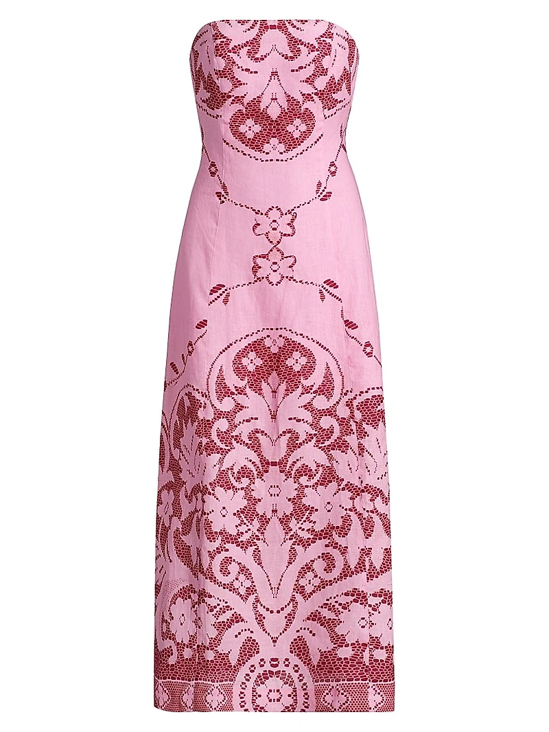 Le Fleur Harper Printed Strapless Midi-Dress