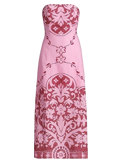 Le Fleur Harper Printed Strapless Midi-Dress