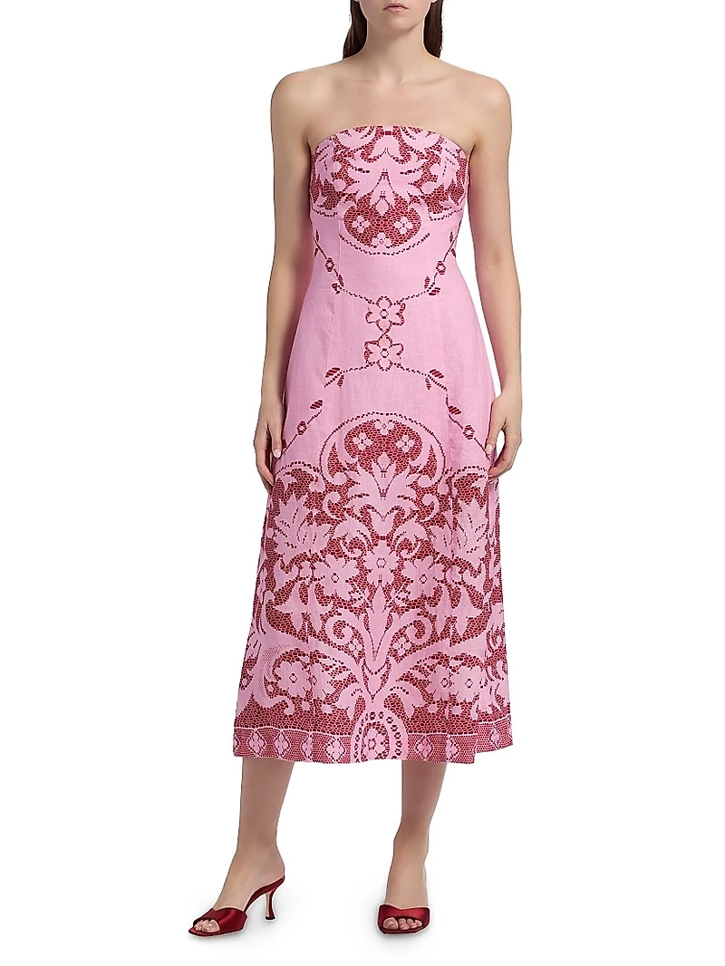 Le Fleur Harper Printed Strapless Midi-Dress