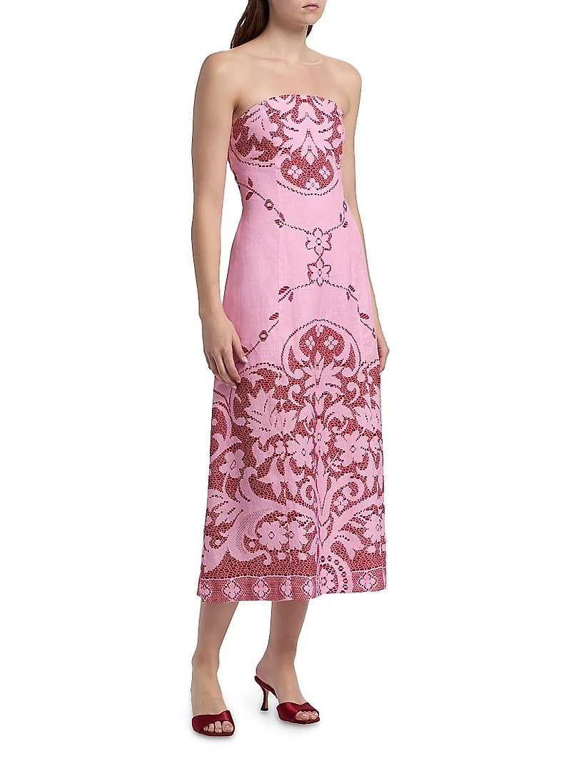 Le Fleur Harper Printed Strapless Midi-Dress