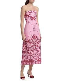 Le Fleur Harper Printed Strapless Midi-Dress