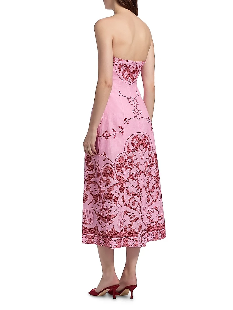 Le Fleur Harper Printed Strapless Midi-Dress