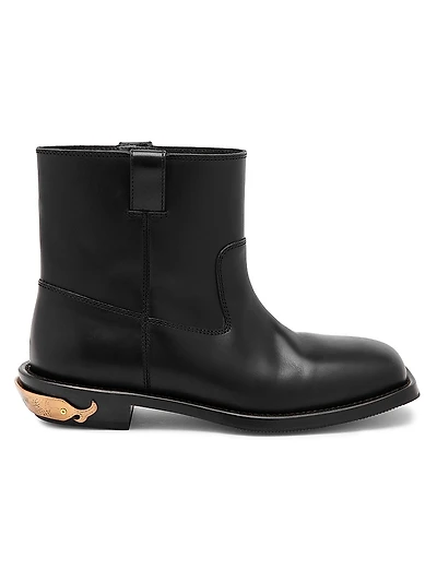 Leather Logo Spur Ankle Boots