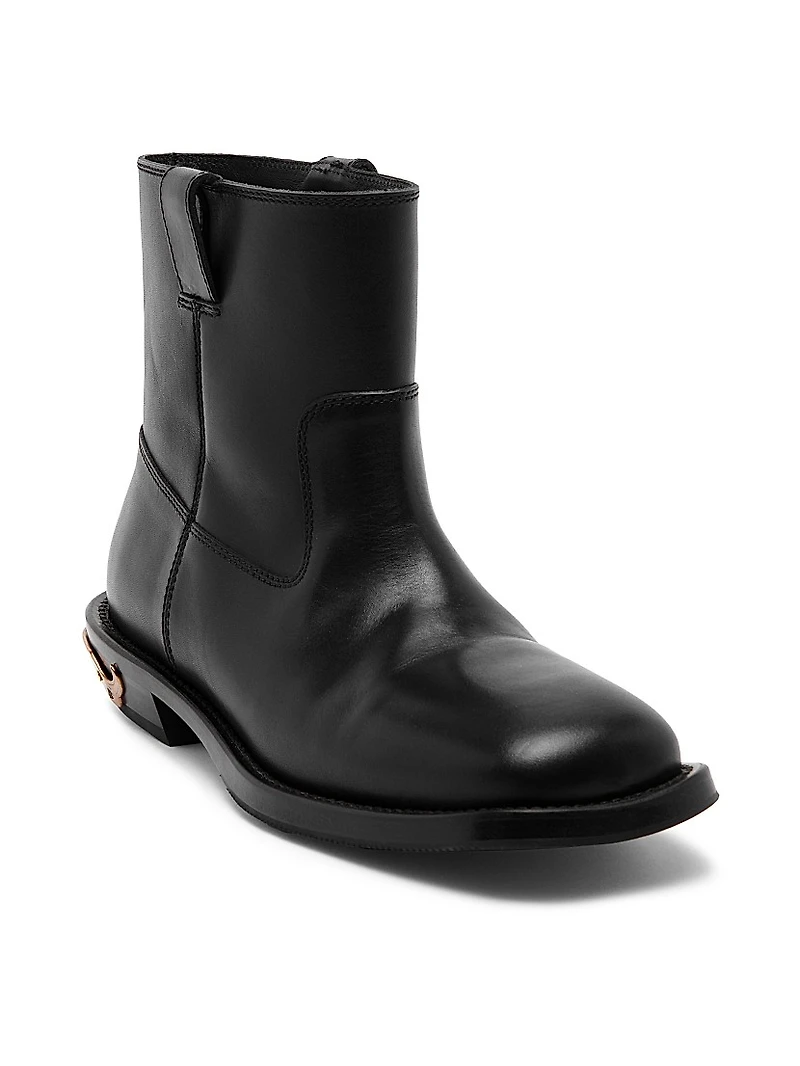 Leather Logo Spur Ankle Boots