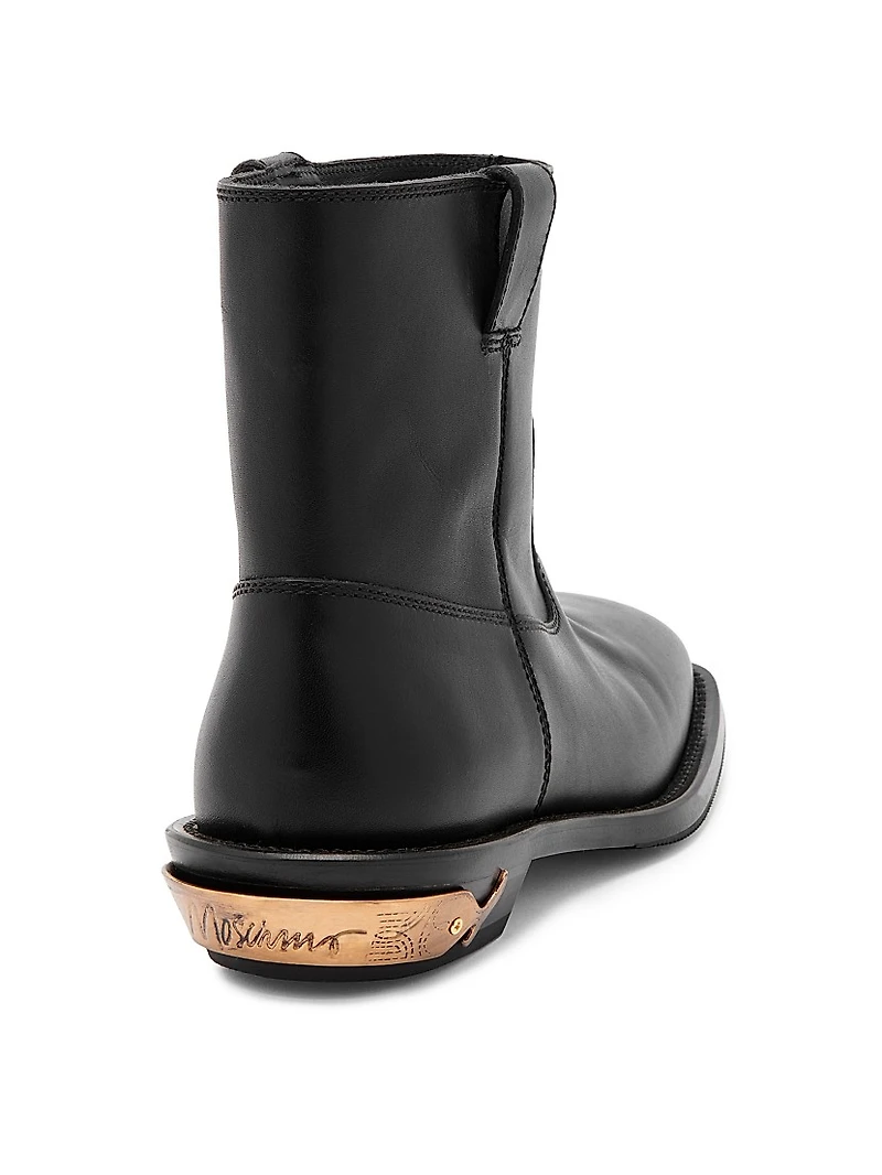 Leather Logo Spur Ankle Boots