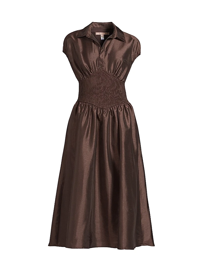 Trevy Cap-Sleeve Smocked Midi-Dress
