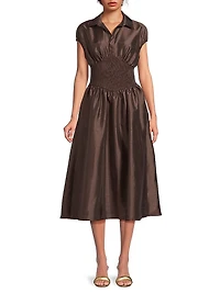 Trevy Cap-Sleeve Smocked Midi-Dress